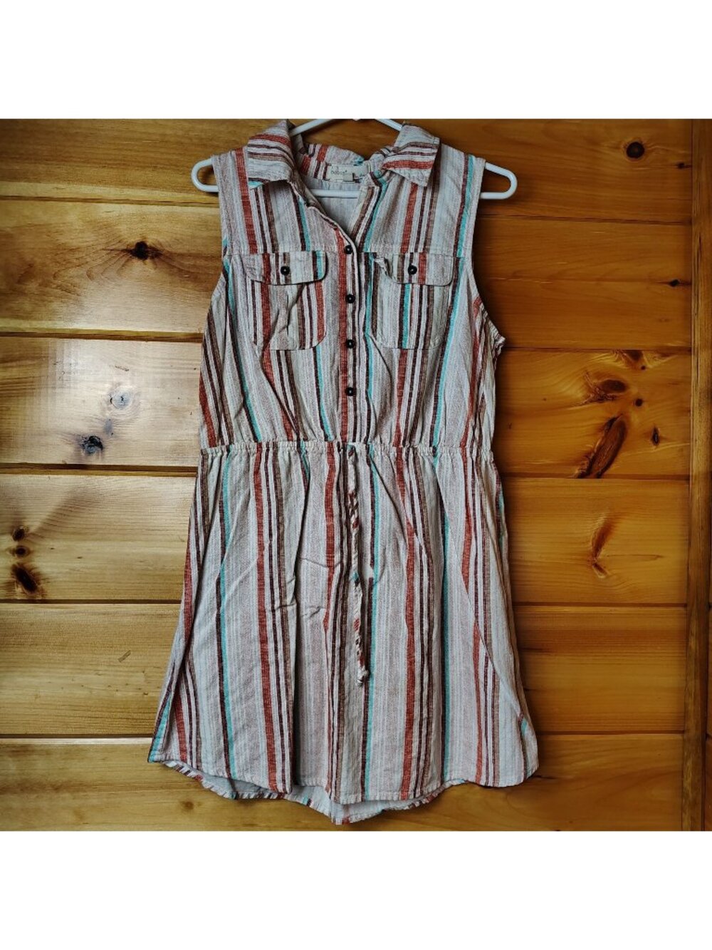 Bebop Linen Blend Striped Shirt Dress Womens XL Beach Boho